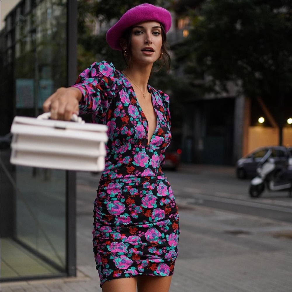 ZARA floral print draped dress